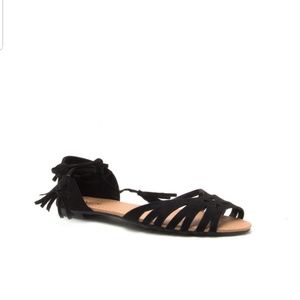 Black Lace Up Ballet Flats